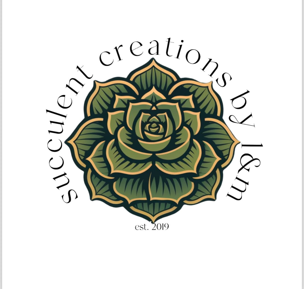 Circular logo for Succulent Creations by L&M with a green succulent and est. 2019.